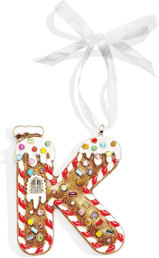 Christmas Letter Ornaments, Letter Ornaments for Xmas Tree,Hanging Christmas Ornament Gift for Mother Friends Sister Wife Grandma Women Men (-K, Gingerbread Man)