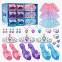 Princess Costume For Girls, Princess Dress Up For Girls 3-6 Years Old, Toddler Dress Up Toys with Tiara, Shoes & Jewelry for Girl Birthday Gift