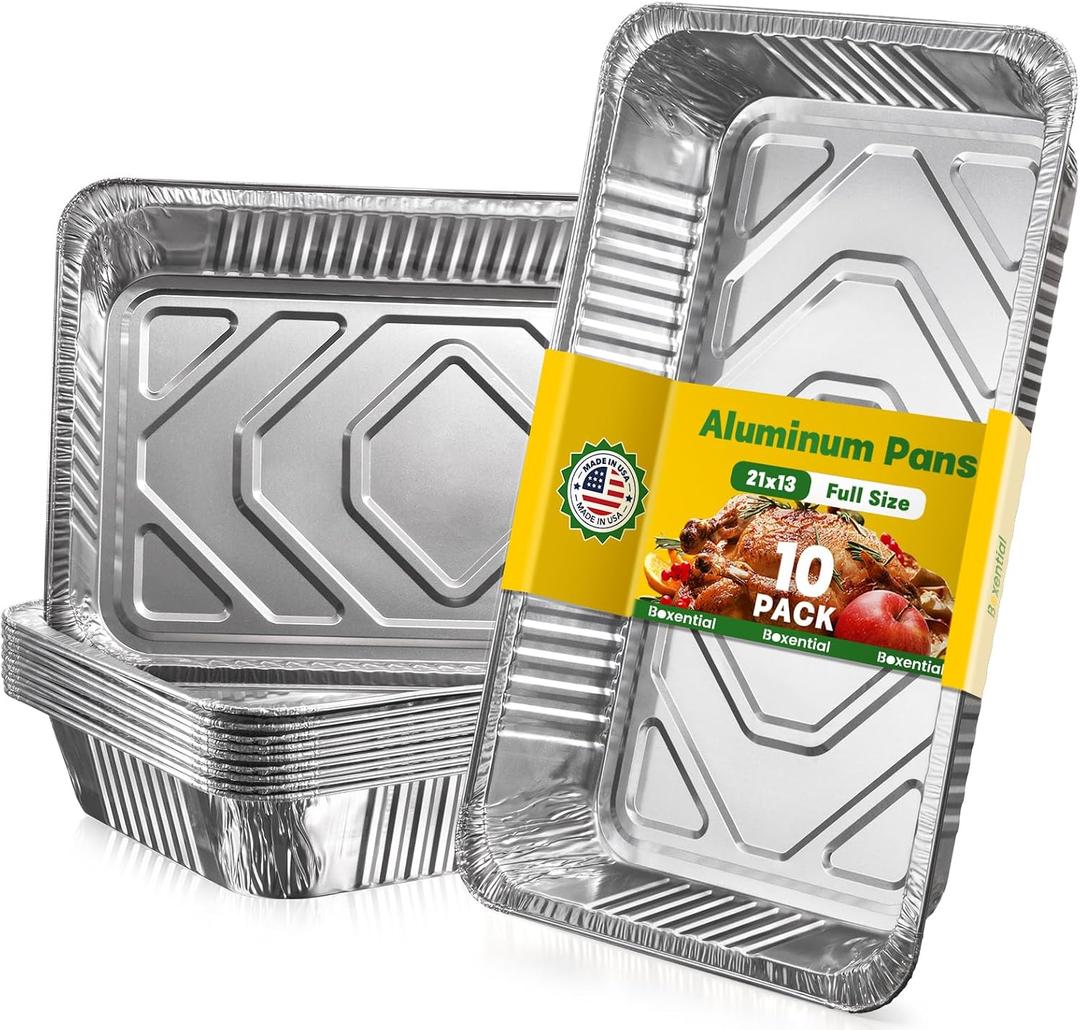21x13 Aluminum Pans [10 Pack], Extra Heavy Duty Full Size Disposable Aluminum Foil Pans, Deep Baking Pans for Cooking, Roasting, Heating, and Steam Tables