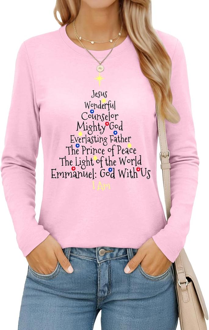 DUTUT Women's Christmas Tree Graphic Tee: Cute Xmas Lights T-Shirt, Merry Christmas Holiday Top S