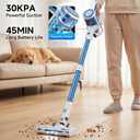 Cordless Vacuum Cleaner for Home - Lightweight, Stick Vacuum Clean with Rechargeable Battery, Max 45Mins Runtime, 8 in 1 Handheld Vacuum for Hardfloor & Carpets Pet Hair, Blue&White