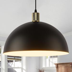 Black Pendant Light Fixtures, 15.7 Inch Large Dome Pendant Lighting Farmhouse Vintage Chandelier for Kitchen Island Dining Room, 15.8" - 1 pack