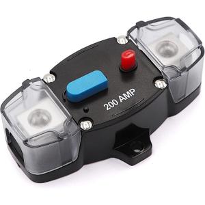 12-24 Volt DC 200A Circuit Breaker Manual Reset, 0-8 Gauge Trolling Motor Auto Car Stereo Audio Inline Fuse Block Holders Inverter for Automotive Rv Marine Boat(200Amp)
