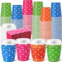 Mimorou 100 Set Polka Dot Disposable Coffee Cups with Lids and Sleeves 8 oz Colorful Paper Cup Drinkware for Spring Easter Party Baby Shower Supplies Hot Beverage Bar Decoration