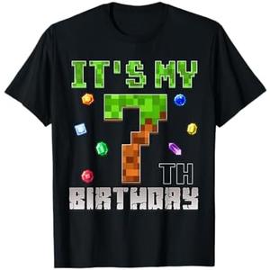 Birthday Boy Shirt It's My 7th Birthday Video Game Pixel T-Shirt, Size Medium 