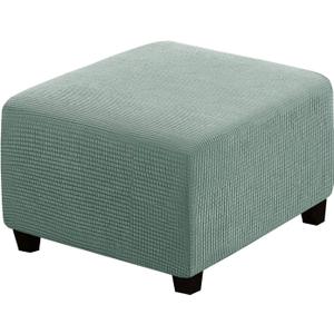 H.VERSAILTEX Square Ottoman Covers Ottoman Slipcovers Folding Storage Stool Furniture Protector Form Fit with Elastic Bottom, Stretch High Spandex Small Checks Jacquard Fabric(Large, Sage)