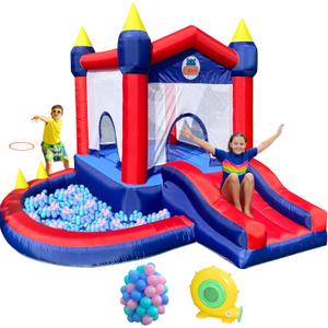 Bouncy House for Kids Outdoor Inflatable Bounce House with Slide, Blower, Ball Pit & Ocean Balls Jumping Castle Slide Bouncer Playground for Backyard Party 9.3x8.2x5.4ft
