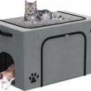 Cat Litter Box Enclosure with Cat Bed; Hidden Enclosure Litter Tray in Living Room, Bedroom, Corner; Kitten Washroom Fit Most of Litter Box; Large Pet Litter Box Pee Shield (Grey)