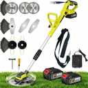 Electric Weed Wacker - 24V Battery Powered Weed Cordless Eater with 2 x 4.0Ah Batteries and Charger 3, Types Blades Brushless Electric Brush Cutter/Grass Trimmer for Yard Garden