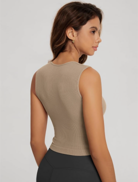 ODODOS Seamless Square Neck Tank for Women Ribbed Soft Sleeveless Longline Crop Tops Size Large