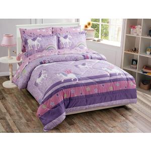 Luxury Home Collection 7 Piece Full Size Comforter Set for Girls/ Teens Unicorn Castle Rainbow Clouds Moon Shining Stars Lavender Pink Blue Yellow (Full Comforter)