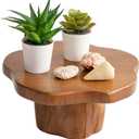 JOLLYMER 9" Live Edge Teak Wood Display Risers With Natural Edge Base – Versatile Teak Wood Pedestal Stand Display Stand Cake Stand, for Kitchen/ Bathroom Counter