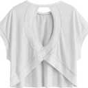 SOLY HUX Open Back Tops for Women Criss Cross Cut Out Backless Tee Short Sleeve Round Neck Summer T Shirt (Medium)