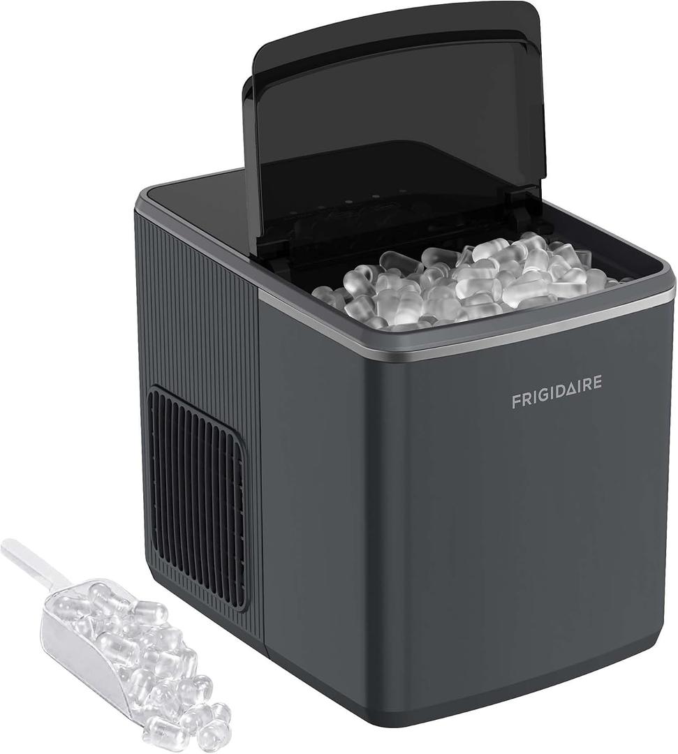 Frigidaire, Countertop Ice Maker, 26 lbs per Day – Fast Bullet Ice Making Machine with Touch Display, 9 Pieces in 7–15 Minutes, Portable Ice Machine for Home Kitchen, Office & RV, Grey