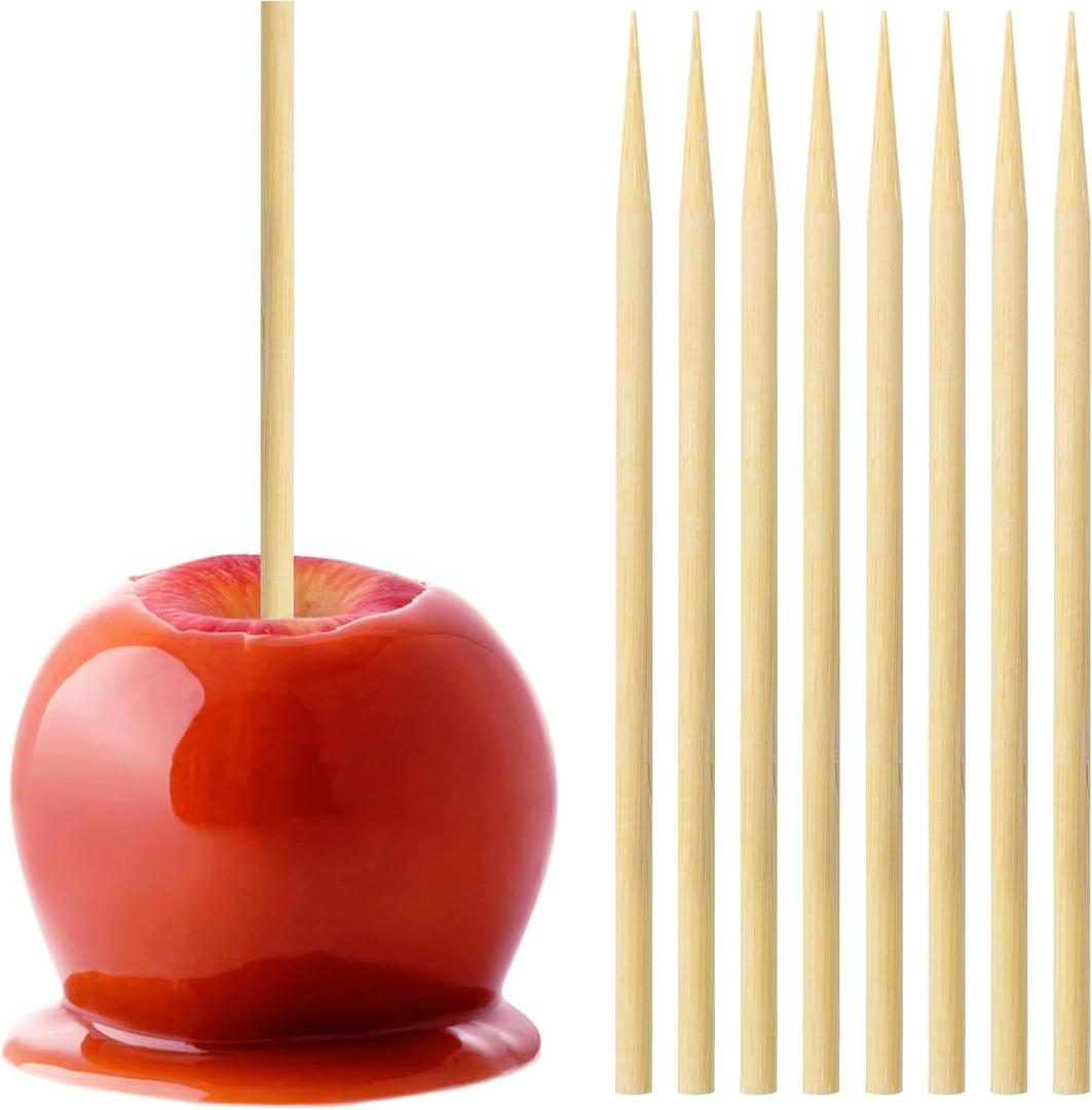 7 Inch Bamboo Candy Apple Skewer Sticks, 5mm Thick Cotton Rock Candy Caramel Lollipop Sticks, Semi Pointed Natural Wooden BBQ Barbecue Skewer for Corn Dog 50 PCS