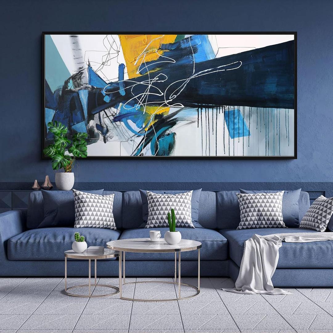 KLAKLA Wall Art for Living Room - Blue Abstract Canvas Pictures Framed Artwork for walls Extra Large Prints for Bedroom Above the Bed Decor, 30x60