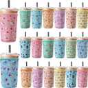 Irenare 20 Pcs Fresh Floral Reusable Iced Coffee Sleeve Neoprene Insulator Cup Sleeve for Cold Beverages Cups Neoprene Holder for Cold and Hot Drinks Fits Coffee Cups 22-24oz, Medium