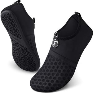 SEEKWAY Water Shoes Quick-Dry Aqua Socks Barefoot Slip-on for Beach Pool Swim River Yoga Lake Surf Women Men Black SK001 (5-6 Women/3.5-4 Men, 1a-splice Black)