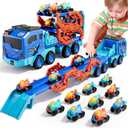 IHAHA 10-in-1 Toddler Foldable Carrier Space Truck Toys for Kids Boys Ages 3-5 4-7, Long Race Track Ejection Truck with Lights & Sounds and 9 Race Cars, 3 4 5 6 7 8 Year Old Boys Girls Birthday Gifts