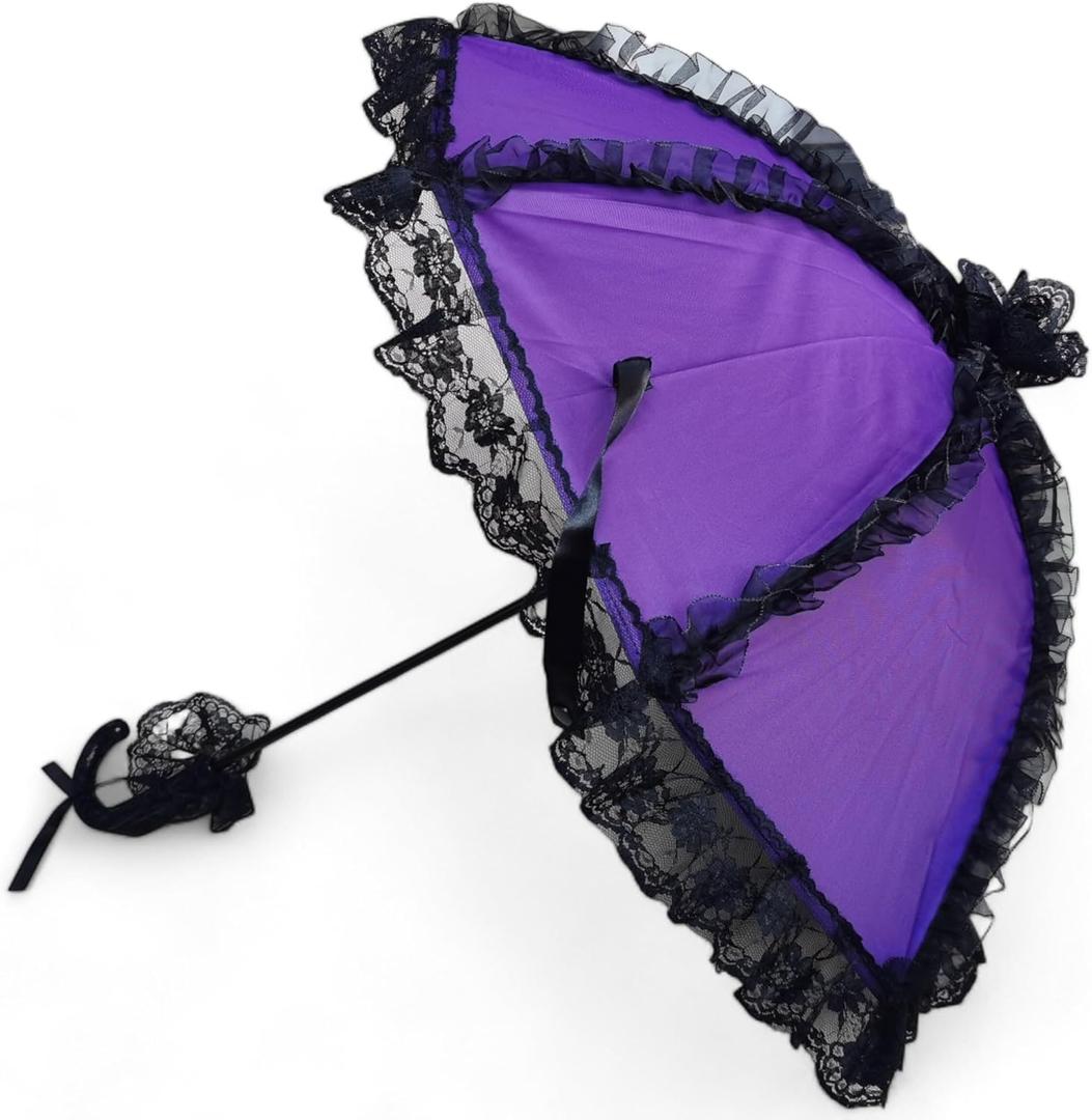 Victorian Lace Parasol Umbrella | Elegant & Unique Gothic Parasol for Cosplay & Sun Protection | Victorian Gothic Look (Purple & Black)