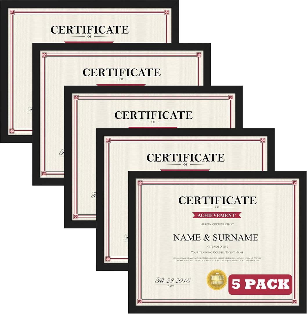 Giftgarden 8.5x11 Picture Frame Black, 8.5 by 11 Award Certificate Diploma Document Frames for Wall or Tabletop Display, 5 Pack