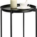 danpinera Metal Black Side Table for Small Spaces Outdoor Patio Table Round Metal Coffee Table Waterproof Removable Tray Table for Living Room Bedroom Balcony Office Black (1 tier)