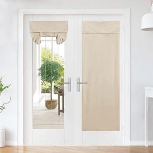 NICETOWN French Door Velvet Curtains for Living Room, Adjustable Ties Sticky Back Design Farmhouse Blackout Room Darkening Privacy Thermal Insulated Curtains for Bedroom,26W x 69L, Light Beige, 1 PC