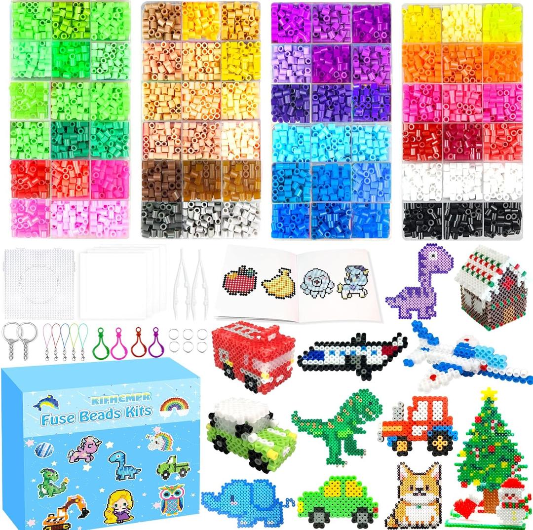 KIFHCMPR 5mm Fuse Beads Kit -72 Colors Craft Set for Kids.Fuse Beads Set with Pegboards, Ironing Papers and Accessories, Fuse Beads 4 Boxes, DIY Art Crafts Decoration Christmas Birthday Gift for Girls