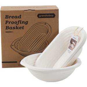 Pulp Round Sourdough Bannetons Bread Proofing Basket Set 2 Round and Oval Baking Supply with Linen Liners for Professional and Homemade Artisan Bread, 1 Round + 1 Oval