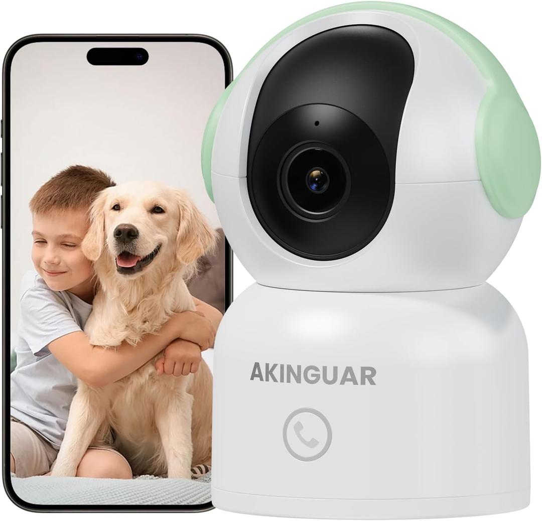 2K 3MP Indoor Security Camera, 5GHz/2.4GHz WiFi Camera, Security Camera for Home, 360Pan Security Cameras with Motion Detection & One-Touch Call, Night Vision, Compatible with Alexa, Green