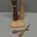 WARMKEY Premium Beech Wood Salt and Pepper Grinder Set 5PC, 9" Manual Mills with Tray & Spoons, Adjustable Ceramic Core, Refillable, NonSlip Base  Kitchen Counter Decor
