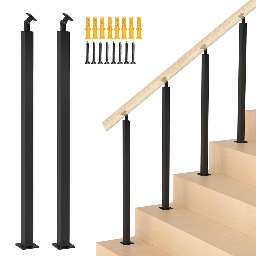 Black 2 Pack Stair Railing Kits,33.5" Metal Baluster Railing Posts with 270Adjustable Railing Spindles,Iron Outdoor Indoor Deck Railings for Steps,Porch,Balconies,Balcony,Patio Stairs Decor