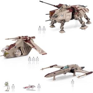 Star Wars Micro Galaxy Squadron Republic Attack Force Bundle Set - Deluxe Battle Pack with Five Vehicles Nine 1-Inch Micro Figure Accessories