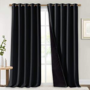 NICETOWN Extra Long Truly Blackout Drapes for Hall and Villa, 100% Blackout Window Curtain Panels with Black Lined for Night Shift Worker, 70-inch Width Each Panel, 108-inch Length, Black, 2 Pieces