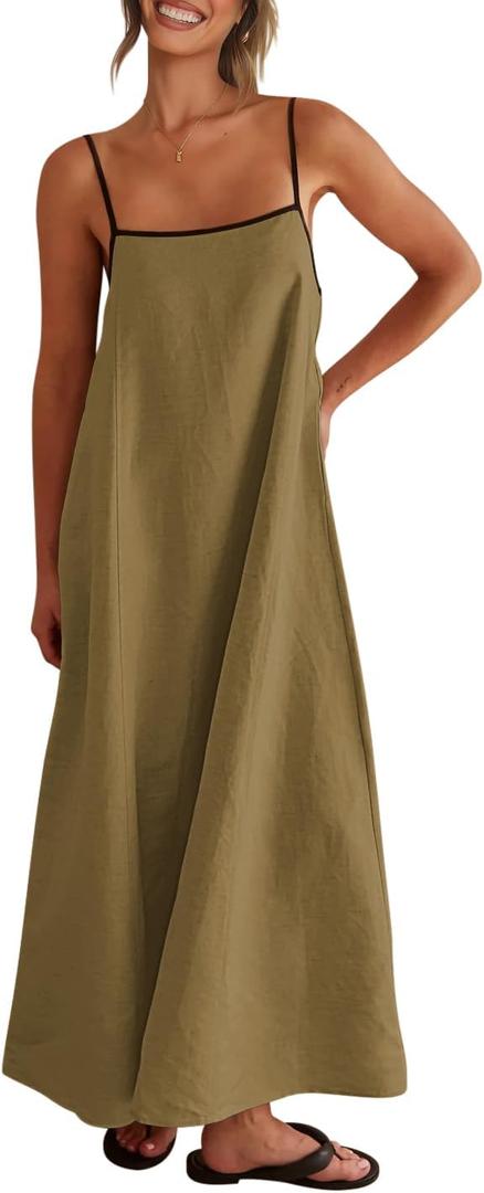 Shy Velvet Women's 2025 Summer/Fall Linen Maxi Dress Contrast Spaghetti Strap Dress Backless Casual Party Slip Dresses (Ginger Yellow) Shy Velvet Women's 2025 Summer/Fall Linen Maxi Dress Contrast Spaghetti Strap Dress Backless Casual Party Slip Dresses (Ginger Yellow)