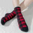 BomKinta Fuzzy Socks Women - Winter House Slipper Sock - Cozy Thick Warm Sleeping Gifts for Women Size 5-10 (3 Pairs Checkered Red Khaki Yellow)