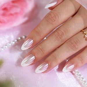 French Tip Press on Nails Halloween Fall - GJZEZ Soft Gel Short Almond Christmas Prom Fake Nails Press Ons, Salon Quality False Glue on Nail | 16 Sizes - 32 pcs Reusable Nail with Glue
