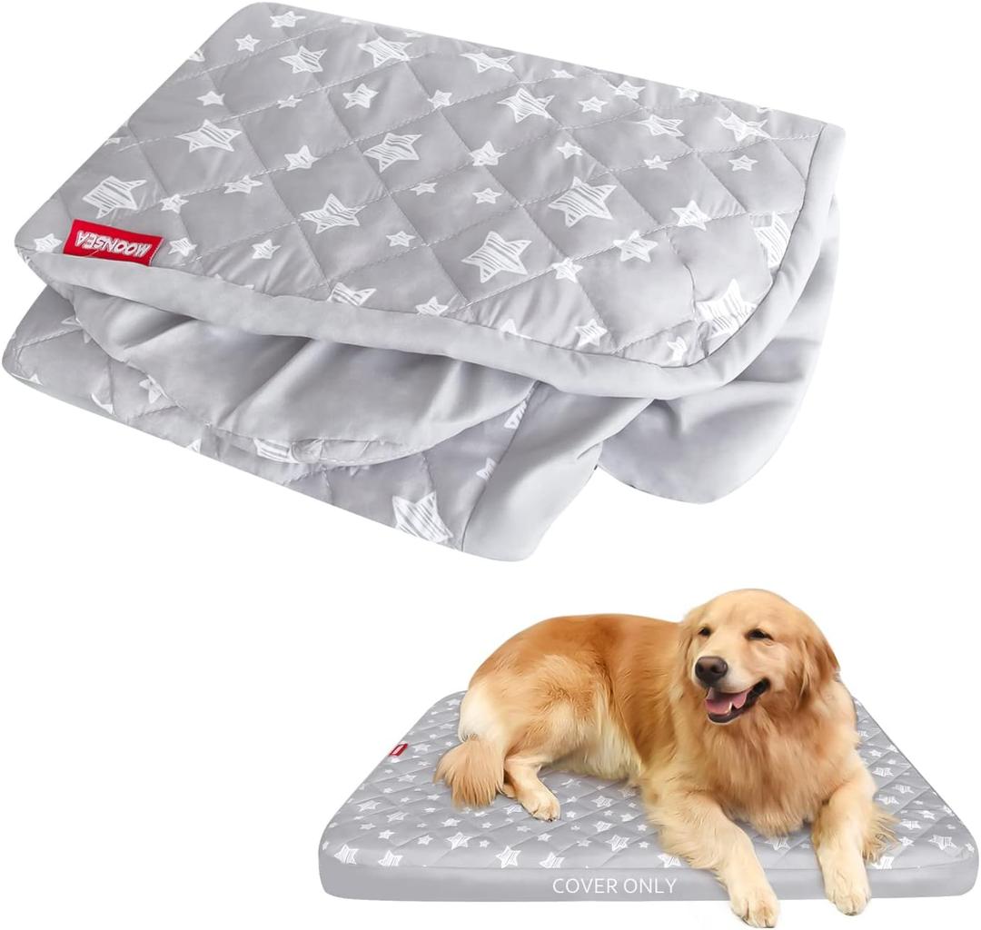 Waterproof Dog Bed Covers Replacement Washable Pet Hair Easy to Remove, Noiseless Quilted Puppy Pet Bed Cover Lovely Grey Star Print 35x44 Inches, for Dog/Cat, Cover Only