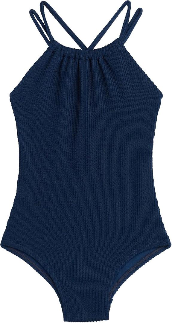 Kanu Surf Girls Jasmine Beach Sport Halter One Piece Swimsuit (3T, Popcorn Solid Navy)