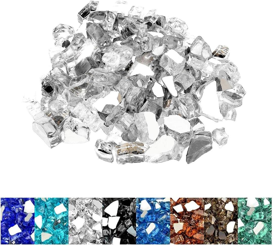 Mr. Fireglass 10 Pounds Fire Glass - 1/2 Inch High Luster Reflective Tempered Glass Rocks for Fireplace Fire Pit Table and Landscaping, Platinum