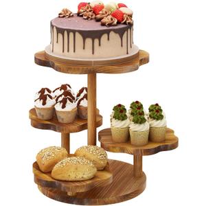 4 Tier Flower Shape Cupcake Stand, Wood Cupcake Tower Stand for 24 Cupcakes, Cupcake Holder Tiered Tray Stand, Cake and Cupcake Stand Combo Perfect for Wedding/ Tea Party/ Baby Shower Birthday