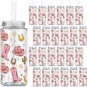 Qinyoung 24 Pcs Western Cowgirl Cowboy Plastic Tumbler 14.2 oz Cowgirl Party Favors Reusable Cups with Lids and Straws Decoration Iced Coffee Cup My First Rodeo Decorations(Classic Style,Pink Brown)