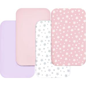 Bassinet Sheets for Baby Boys Girls 4 Pack(33" x 20"), Compatible with AirClub, Mika Micky, Baby Delight, Dream On Me, Koola, AMKE and Other Rectangle Bassinet Mattress, Pink