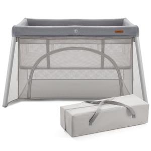 HARPPA Travel Crib with Comfy Pad, Lightweight Portable Crib Requires No Assembly, Foldable Pack and Play for Baby and Toddlers, Compact Play Yard with Bed,Gray
