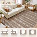 kakania 9x12 Washable Area Rug: Non Slip Soft Thin Carpet, Boho Geometric Modern Decor, Easy Clean Indoor Floor Large Rugs for Living Room Bedroom Kids Dorm Office Dining - Dark Brown