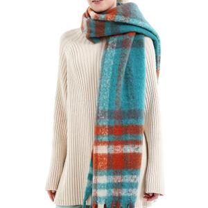 Double Couple Vintage Scarfs for Women Winter Warm Shawls and Large Scarves Cold Weather Thick Cashmere Scarfs Colorful Plaid (Blue+red)