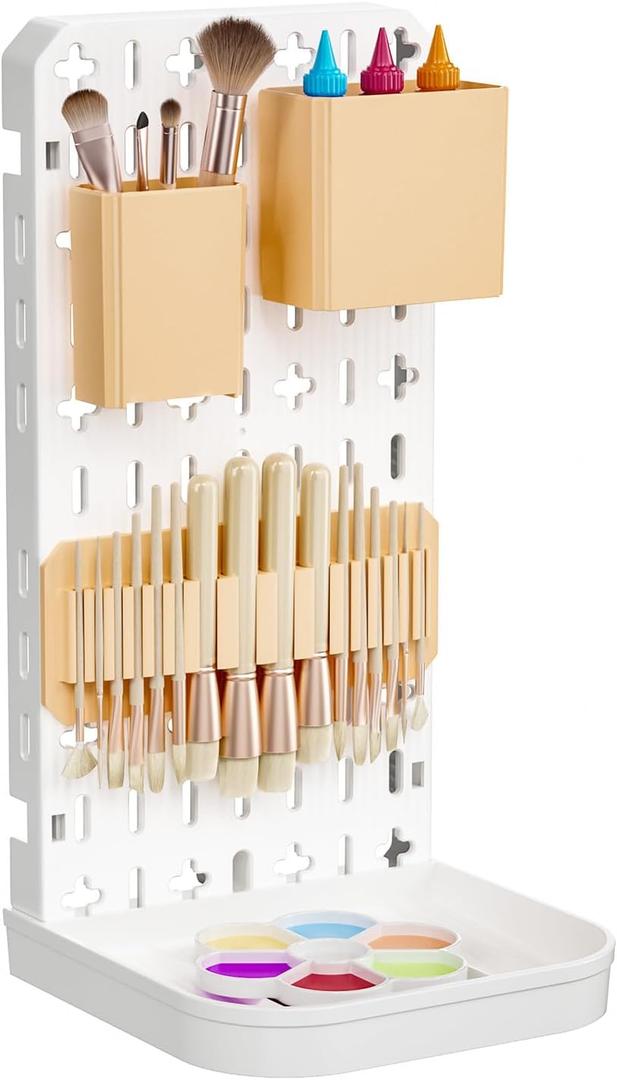 Paint Brush Holder Silicone Paint Brush Drying Rack With Drip Tray Removable Craft Paintbrush Storage Organizer Artist Plastic Pegboard Stand Watercolor Paintbrush Container Makeup Brush Drying Rack