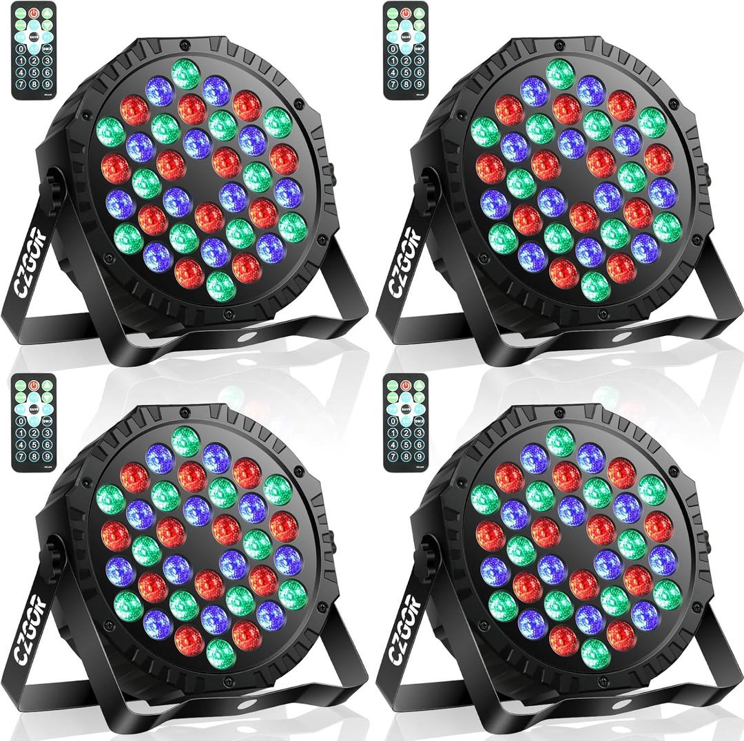 LED Stage Lights 4Pack - Czgor 36W RGB DJ Par Lights with Sound Activated Auto Play by Remote & DMX Control Uplights for Events Wedding Party Club Christmas Party Lighting