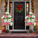 MHMJON 3 ft Christmas Tree for Front Porch Decor, 2 PCS Outdoor Pathway Christmas Trees Faux Topiary Plants Potted UV Resistant for Outdoor Indoor Door Garden Farmhouse Home Decoration, Pink White