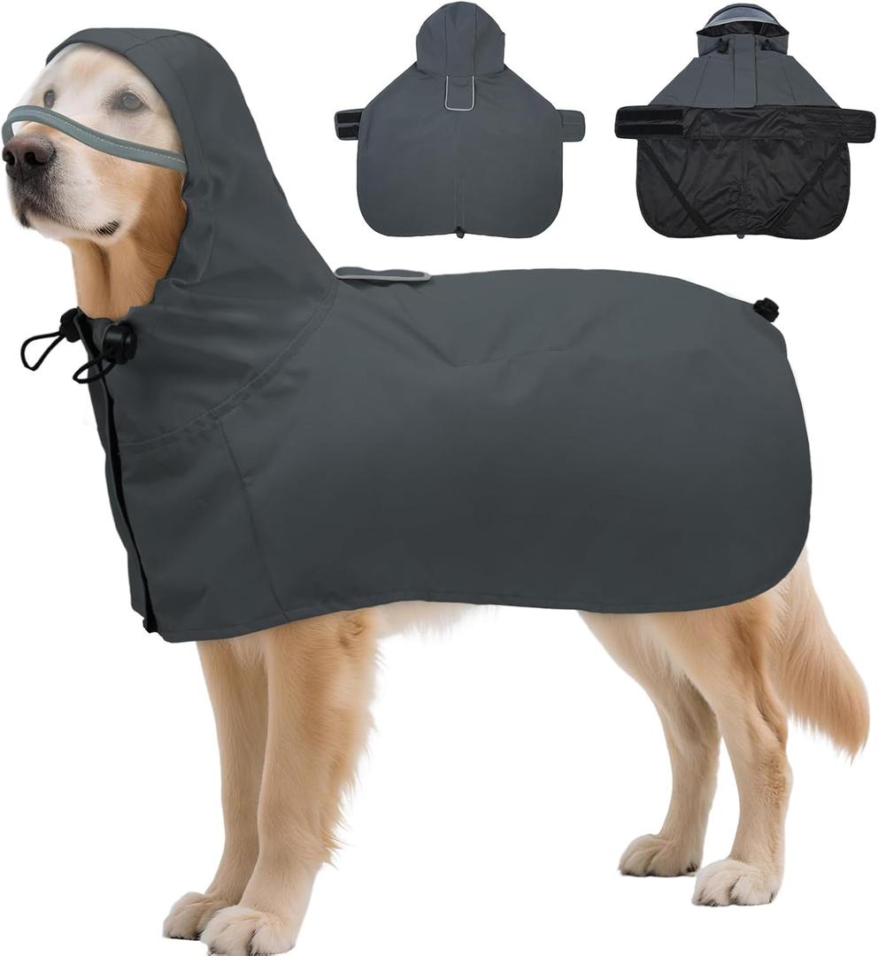 DENTRUN Dog Raincoat with Hood for Border Collie, Shiba Inu  Windproof & Reflective for Night Walks, Jogging, Backpacking  Adjustable Fit, XL (Grey)